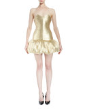 Sweetheart-Neck Bustier Mini Dress, Gold Metallic