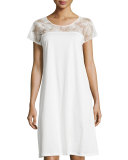 Yolanda Lace Cap-Sleeve Gown, White