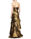 Strapless Ruched Evening Gown W/Shawl, Burnished Gold