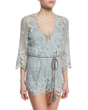 Greta Netted/Lace Romper Coverup, Sage