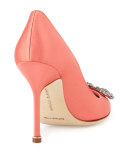 Hangisi Satin 105mm Crystal-Toe Pump, Coral