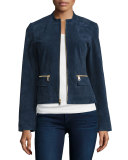 Suede Zip-Front Jacket, Midnight Blue