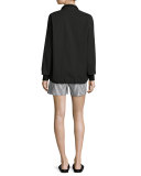 Techno Cotton Drawstring-Hem Blouse, Caviar
