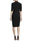Half-Sleeve Stand-Collar Sheath Dress, Black