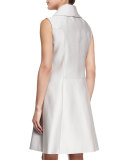 Sleeveless Oversized-Lapel Vest Dress, Silver