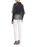 Zip-Front Honeycomb-Leather Parka, Midnight Blue