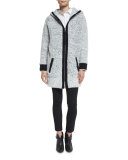 Adele Hooded Ribbed Sweater Coat, Ivory