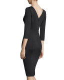 Sequined Knit 3/4-Sleeve Dress, Caviar