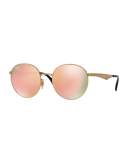 Round Mirrored Sunglasses, Golden/Pink