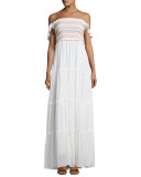 Smocked Off-the-Shoulder Beach Maxi Dress