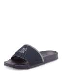 Fabric Slide Sandal w/Solomeo Crest, Blue