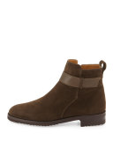 Suede Low-Heel Ankle Bootie, Earth