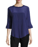 Silk Half-Sleeve Shirt w/Ribbed Trim