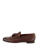 Pebbled Leather Tassel Loafer, Brown