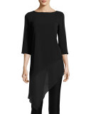 Cady Asymmetric-Hem 3/4-Sleeve Top, Black