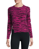 Cashmere Tiger-Print Crewneck Sweater, Pink/Multi