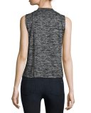 Hudson Heathered Mock-Neck Open-Back Top, Black/Gray