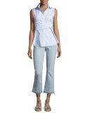 Gia Mid-Rise Cropped Flare Jeans with Released Hem, Light Blue
