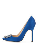 Hangisi Crystal-Buckle Satin 115mm Pump, Cobalt