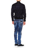 Tape-Trimmed Bomber Jacket, Navy