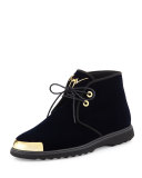 Men's Gold Cap-Toe Velvet Chukka Boot, Navy