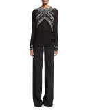 Button-Tab Wide-Leg Trousers, Black