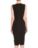 Sleeveless Mesh-Inset Sheath Dress, Black