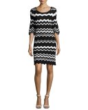 Birdie 3/4-Sleeve Zigzag Sweaterdress, Black