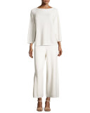 Wide-Leg Knit Easy Pants, Ivory