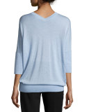 3/4-Sleeve V-Neck Sweater, Chambray