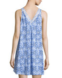 Blue Tile Printed Jersey Chemise, Blue Print
