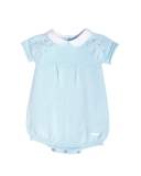 Short-Sleeve Collared Knit Playsuit, Blue, Size 3-18 Months
