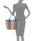 Erica Python Shopper Tote Bag, Natural/Cobalt