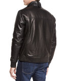 Perforated Leather Bomber Jacket, Black