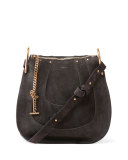 Hayley Small Suede Hobo Bag, Iron Gray