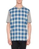 Plaid Combo Short-Sleeve T-Shirt, Gray/Blue