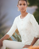 3/4-Sleeve Lace Cardigan, Ivory