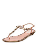 Pearly Flat Thong Sandal, Nude