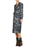 Floral-Print Silk Robe Dress 