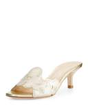 Mea Flower Kitten-Heel Sandal, Neutral