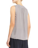 Shirred-Shoulder V-Neck Tank