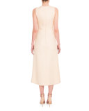 Sleeveless Faux-Wrap Textured Dress, Cream