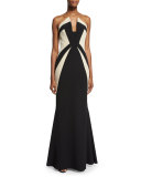 Strapless Two-Tone Mermaid Gown, Black/Ecru