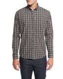 Plaid Cotton Sport Shirt, Gray/Rust
