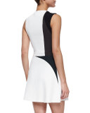 Colorblock Spike-Print Asymmetric Dress, White Multi