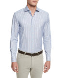 Striped Long-Sleeve Sport Shirt, Blue
