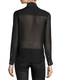 Leema Lace-Trim Tie-Neck Blouse, Black