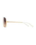 Metal Aviator Sunglasses with Logo Arms, Golden/Ivory