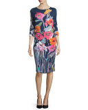 3/4-Sleeve Floral-Print Sheath Dress, Multi Colors