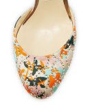 Lucia Floral Satin 85mm Ankle-Wrap Sandal, Orange/Camellia